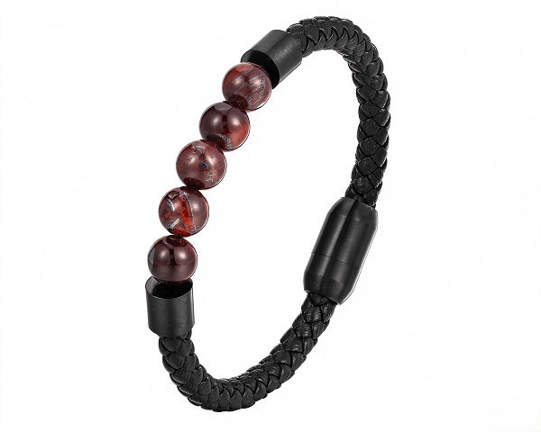 BLACE AGATE AND LEATHER BRACELET